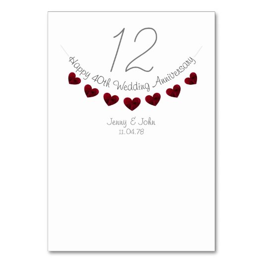 40ste robijnen bruiloft jubileum tafelnummer (Achterkant)