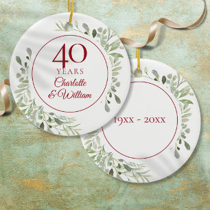 40ste Robijnen Huwelijksjubileum Aquarel Groene Ti Keramisch Ornament