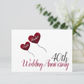 40ste robijnen huwelijksjubileum rode hartballonne bedankkaart (Staand voorkant)