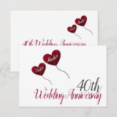 40ste robijnen huwelijksjubileum rode hartballonne bedankkaart (Voorkant / Achterkant)