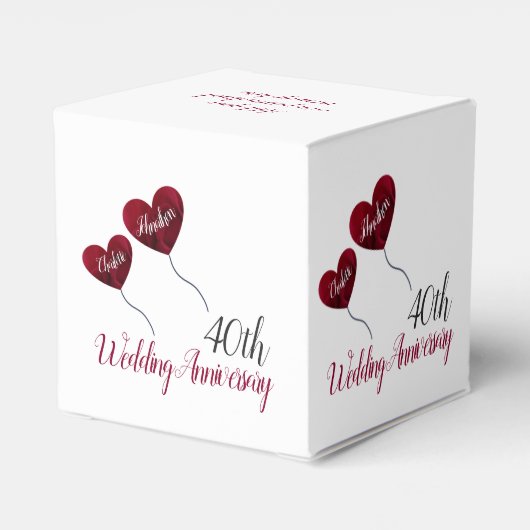 40ste Ruby bruiloft herdenking rode hartballonnen Bedankdoosjes (Achterkant)