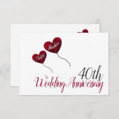 40ste Ruby bruiloft herdenking rode hartballonnen Bedankkaart (Voorkant / Achterkant)
