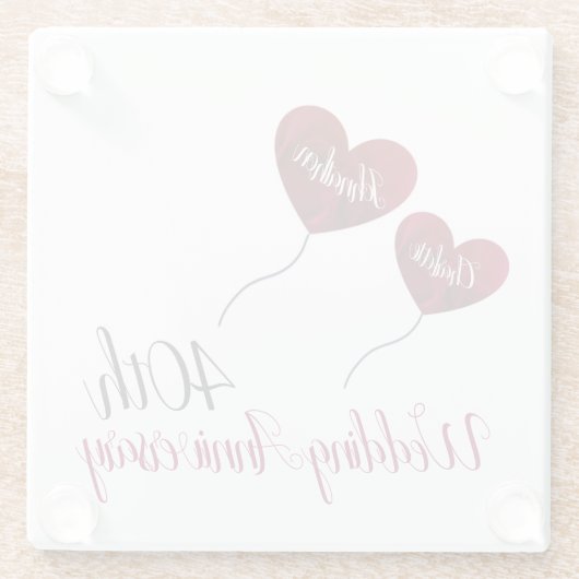 40ste Ruby bruiloft herdenking rode hartballonnen Glazen Onderzetter (Achterkant)