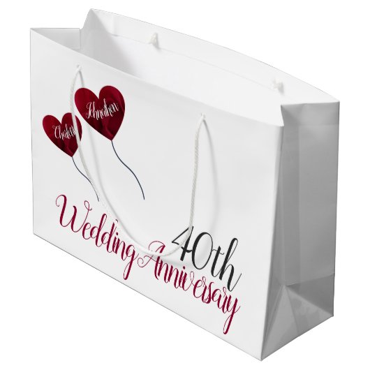 40ste Ruby bruiloft herdenking rode hartballonnen Groot Cadeauzakje (Achterkant Gekanteld)