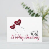40ste Ruby bruiloft herdenking rode hartballonnen RSVP Kaartje (Staand voorkant)