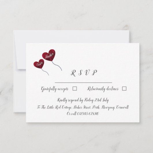 40ste Ruby bruiloft herdenking rode hartballonnen RSVP Kaartje (Achterkant)