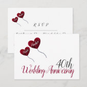 40ste Ruby bruiloft herdenking rode hartballonnen RSVP Kaartje (Voorkant / Achterkant)