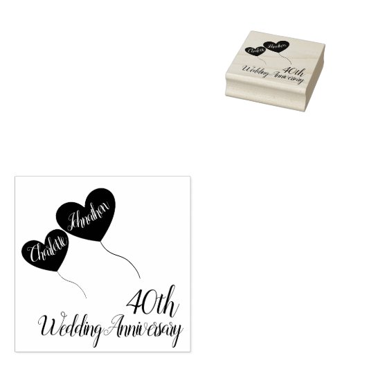 40ste Ruby bruiloft herdenking rode hartballonnen Rubberstempel (Gestempeld)