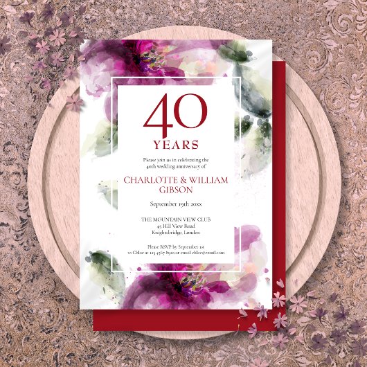 40ste Ruby Huwelijksjubileum Chic Lelie Bloemstuk  Kaart