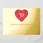 40ste Ruby Trouwjubileum aquarel hart Folie Uitnodiging (Voorkant)