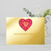 40ste Ruby Trouwjubileum aquarel hart Folie Uitnodiging (Staand Voorkant)