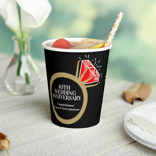 40ste trouwdag robijnen ring leuke weetjes zwart papieren bekers (Insitu)