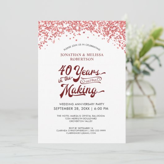 40ste trouwdag Ruby Confetti Kaart (Staand voorkant)