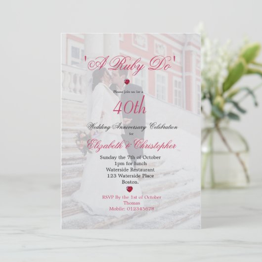 40ste trouwjubileum foto Elegante 'Een robijn doe  Kaart (Staand voorkant)