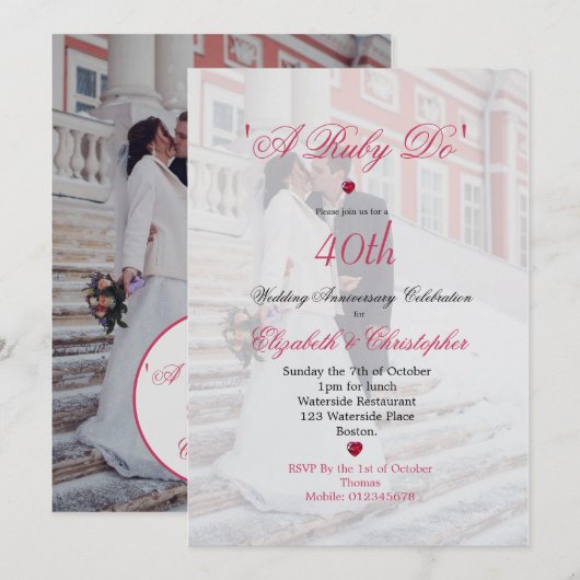 40ste trouwjubileum foto Elegante 'Een robijn doe  Kaart (Voorkant / Achterkant)