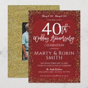40ste trouwjubileum Gouden Glitter Robijnrood Kaart