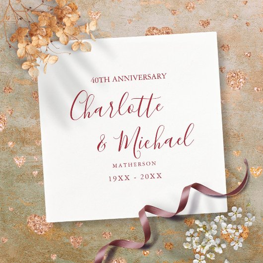 40ste trouwjubileum Robijn Schrift Elegant Servet