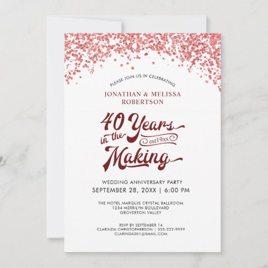 40ste trouwjubileum Robijnen Confetti Kaart (Voorkant)