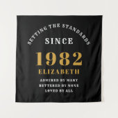 40ste verjaardag 1982 Elegante Zwarte Goud Chic Wandkleed (Voorkant)
