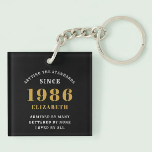 40ste verjaardag 1986 zwart goud gepersonaliseerd sleutelhanger