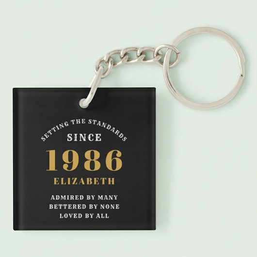 40ste verjaardag 1986 zwart goud gepersonaliseerd sleutelhanger