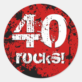 40ste verjaardag 40 Rocks! Grunge Red en Black A01 Ronde Sticker