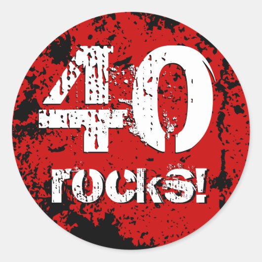 40ste verjaardag 40 Rocks! Grunge Red en Black A01 Ronde Sticker (Voorkant)
