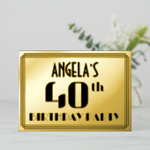 40ste verjaardag: Art Deco Kijk "40" en naam Folie Uitnodiging (Staand Voorkant)