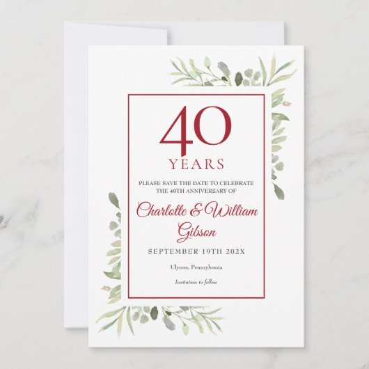 40ste verjaardag Bewaar de datum Waterverf groen Save The Date (Voorkant)