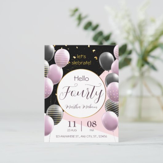 40ste verjaardag. Elegant jarig Briefkaart (Staand voorkant)