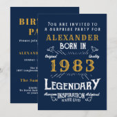 40ste verjaardag Geboren in 1983 Blauw Goud Retro  Kaart (Voorkant / Achterkant)