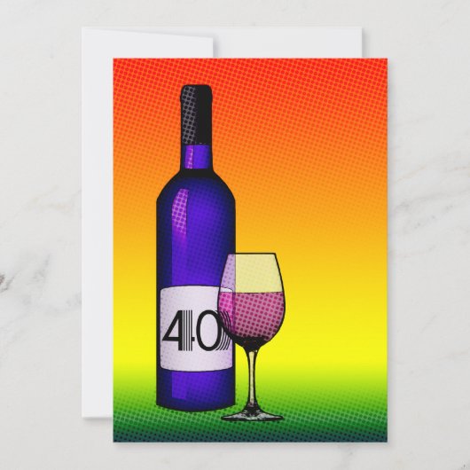 40ste verjaardag : halftone wijnfles & glas kaart (Voorkant)