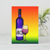 40ste verjaardag : halftone wijnfles & glas kaart (Staand voorkant)