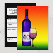 40ste verjaardag : halftone wijnfles & glas kaart (Voorkant / Achterkant)
