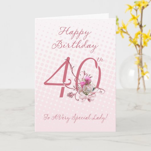 40ste verjaardag Kaart - Roze Rozen - tot een zeer (Gele Bloem)