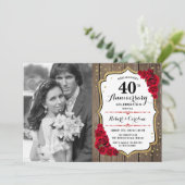 40ste verjaardag met foto - hout robijnrood kaart (Staand voorkant)