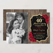 40ste verjaardag met foto - Hout & Rode Rozen Kaart (Voorkant / Achterkant)