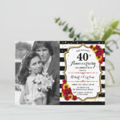 40ste verjaardag met foto - zonnebloemen rozen kaart (Staand voorkant)