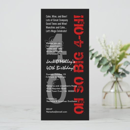 40ste verjaardag Oh zo groot 4 Oh rood zwart, W148 Kaart (Staand voorkant)