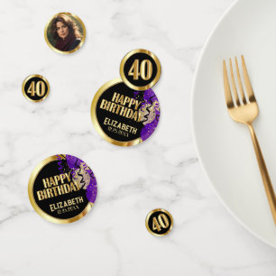 40ste verjaardag - Paarse, zwart en goud - Foto Confetti