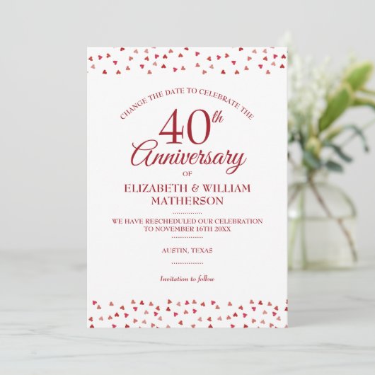 40ste verjaardag Robijnen Harten Wijziging Datum Kaart (Staand voorkant)
