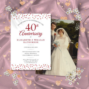40ste verjaardag Robijnliefde Harten Confetti Foto Kaart