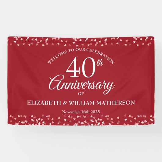 40ste verjaardag Robijnliefde Hartjes Confetti Wel Spandoek (Horizontaal)