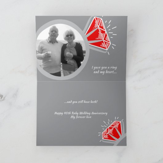 40ste verjaardag Ruby Ring nu dan foto Kaart (Binnen)