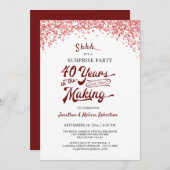40ste Verjaardags Surprise Party Robijnrood Confet Kaart (Voorkant / Achterkant)