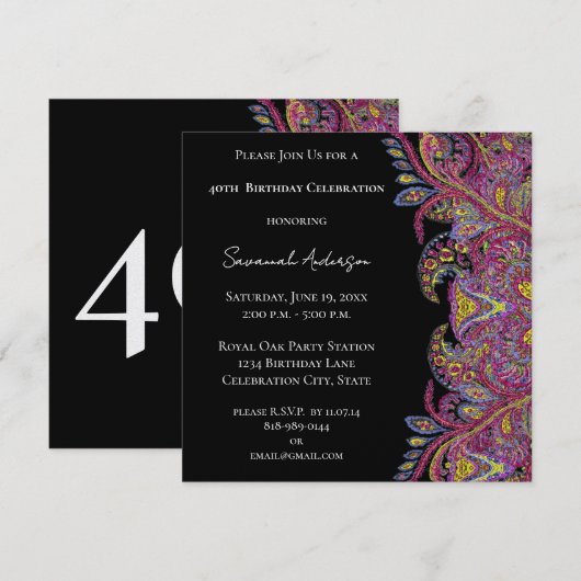 40ste verjaardagsfeest kaart (Voorkant / Achterkant)