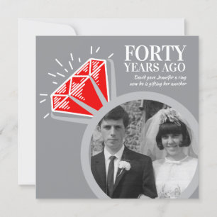 40ste verjaardagsfeest robijnen ring nu toen foto kaart