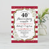 40ste verjaardagsfeest - Robijnrood Goud Wit Kaart (Staand voorkant)