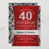 40ste verjaardagsfeest - Robijnrood Zilver Kaart (Voorkant / Achterkant)