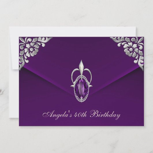 40ste verjaardagsfeest Royal Zilveren Pruim Fluwel Kaart (Voorkant)